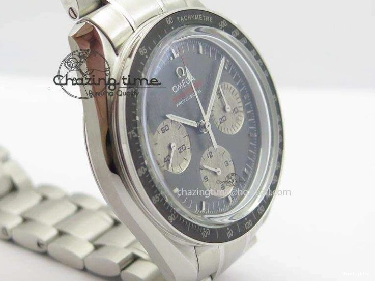 0206 Modern Speedmaster Apollo XVII Gray Dial On SS Bracelet Manual Winding Chrono Movement 8223